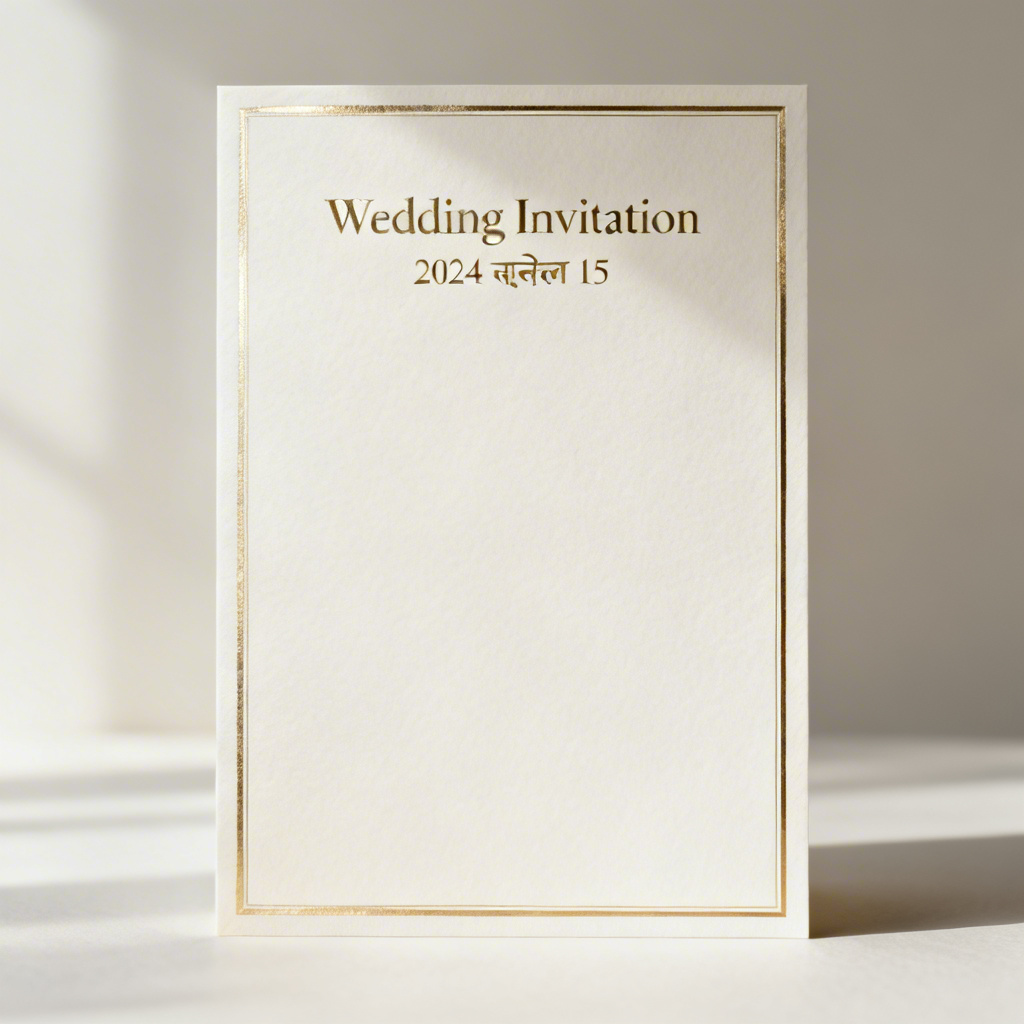 AI minimal ivory Indian wedding invitation with thin gold border