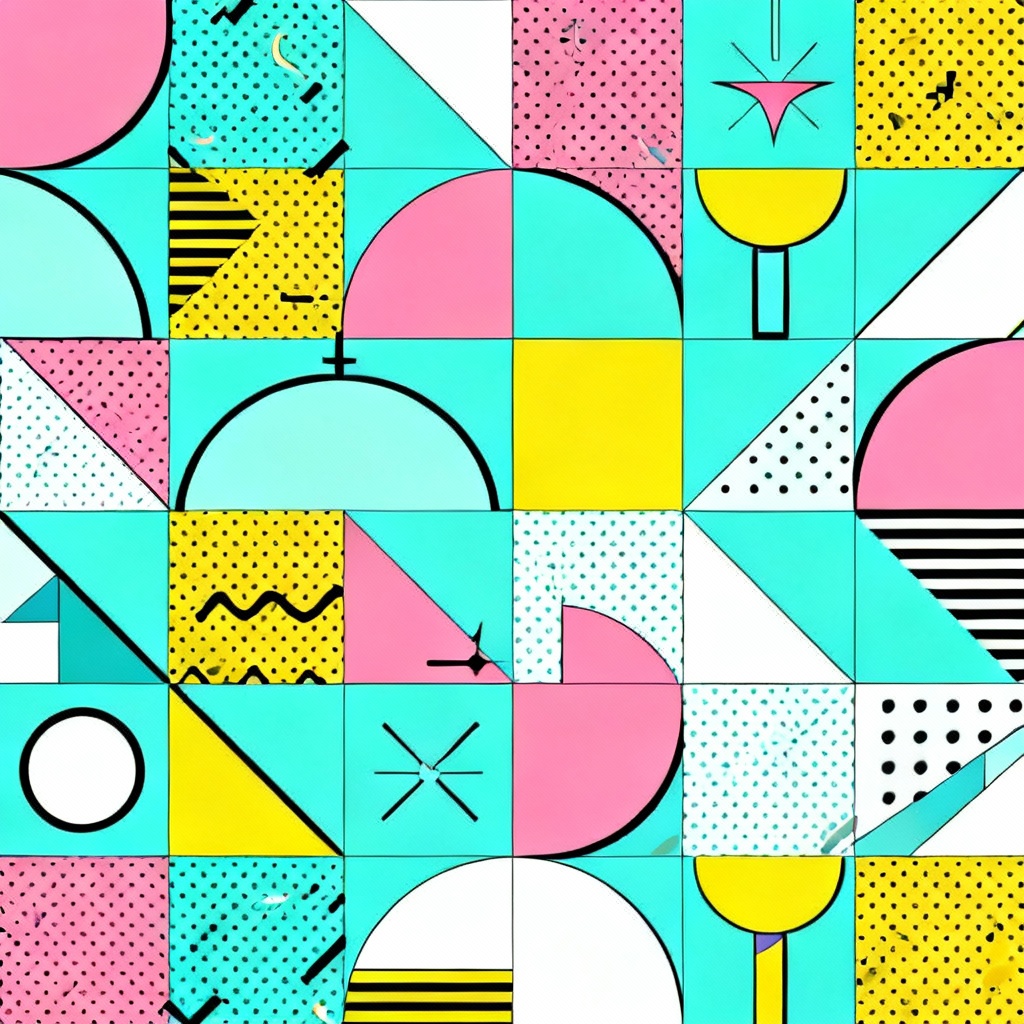 AI background design with colorful memphis geometric shapes
