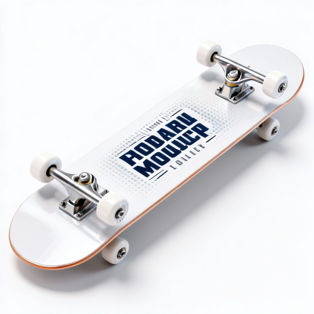 Photorealistic complete skateboard with trucks and wheels on white