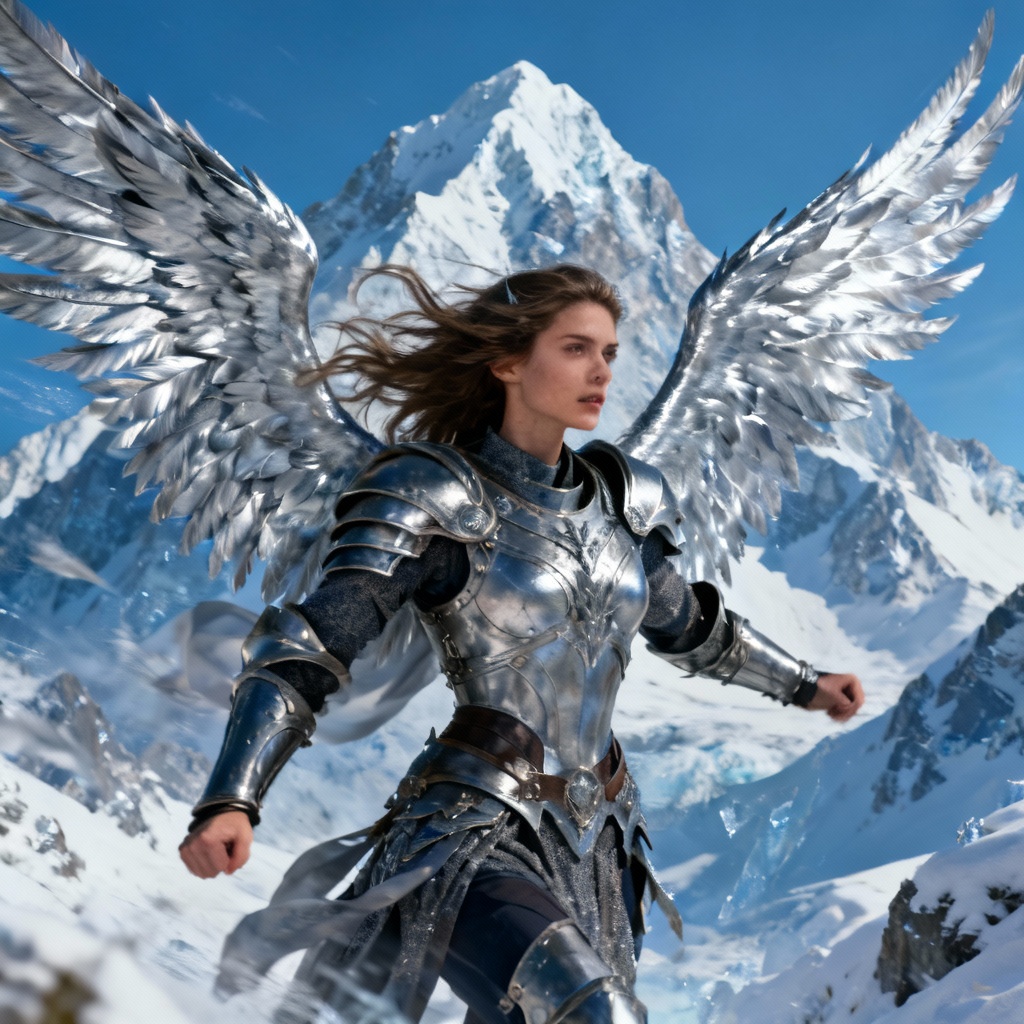 AI valkyrie with silver feather wings