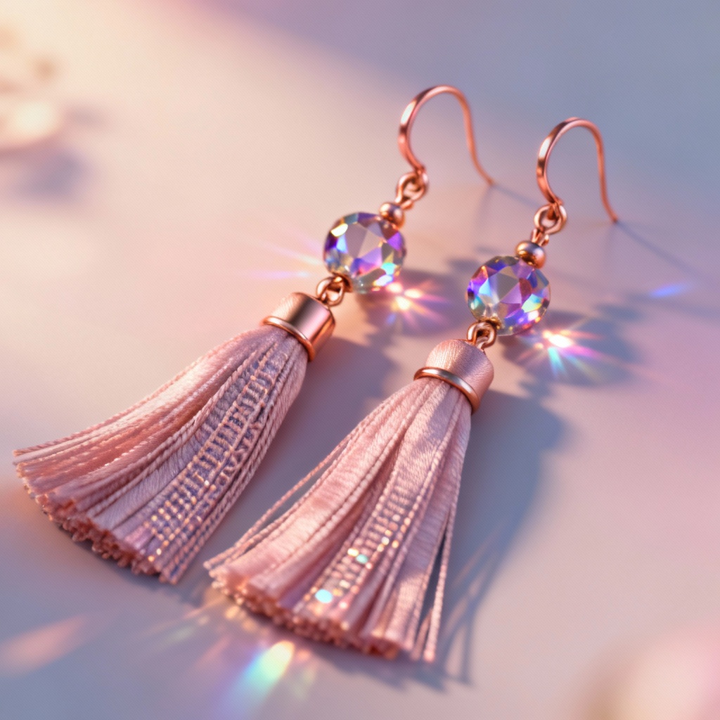3D beaded tassel jewelry render on pastel backdrop