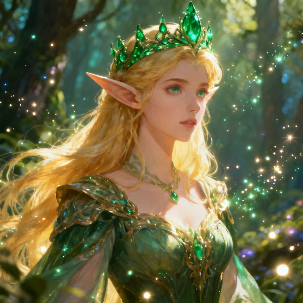 AI fantasy elf queen character portrait