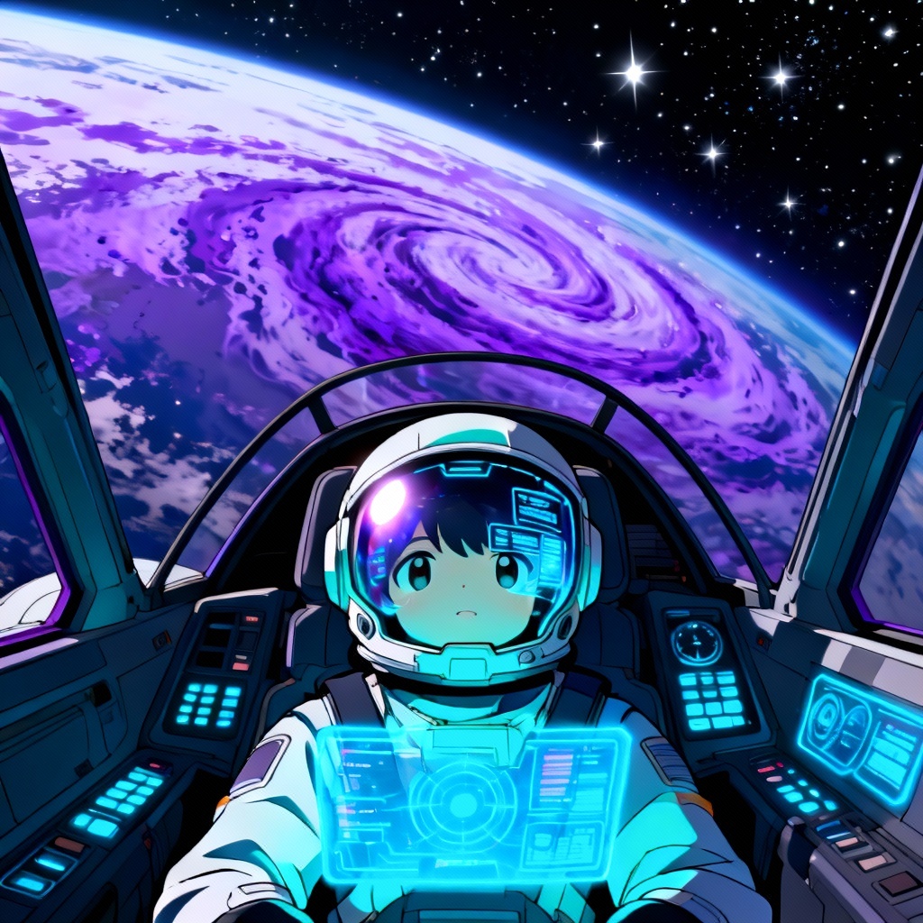 Space pilot wafu in futuristic cockpit