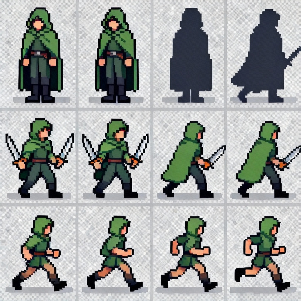 AI pixel art rogue sprite sheet