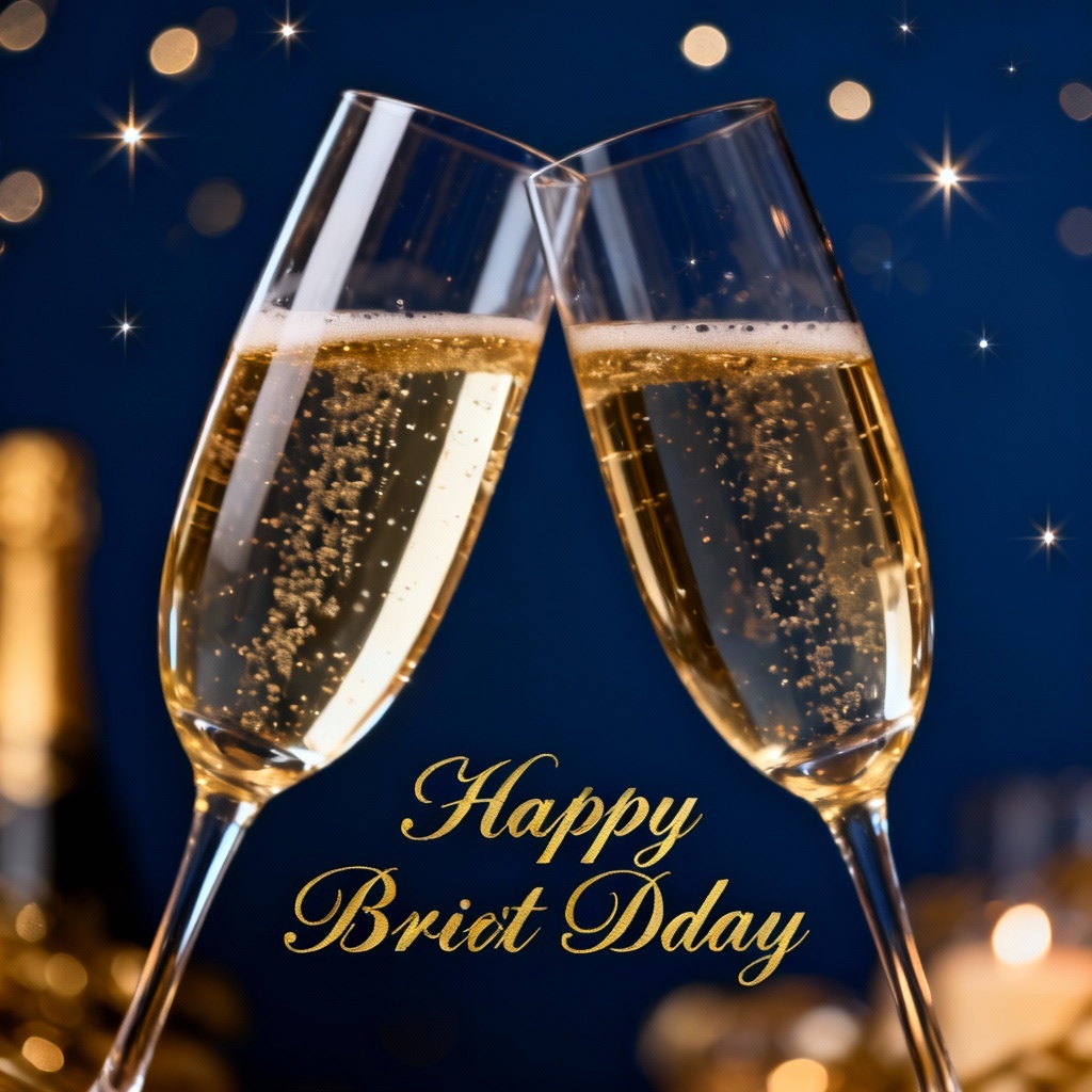 AI New Year Eve champagne invitation with gold calligraphy