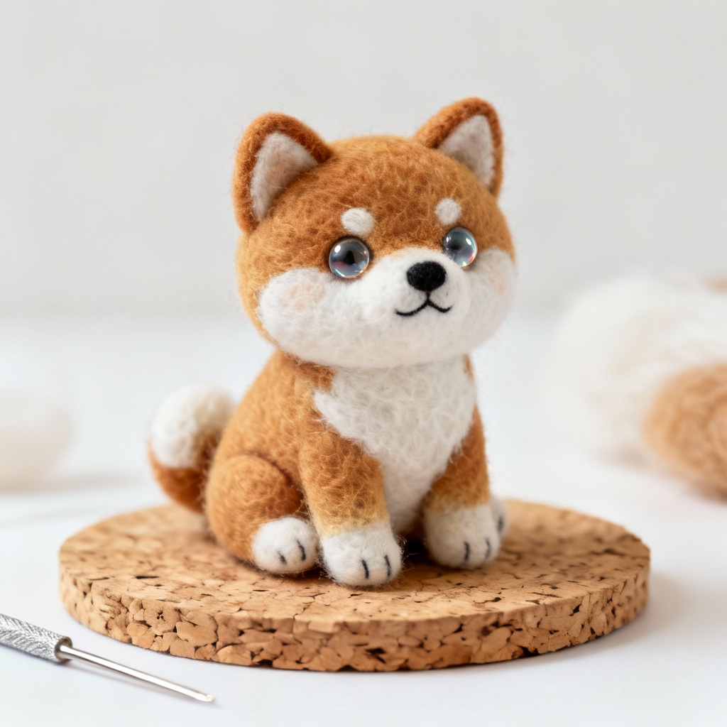 AI needle felted Shiba Inu dog with warm wool texture