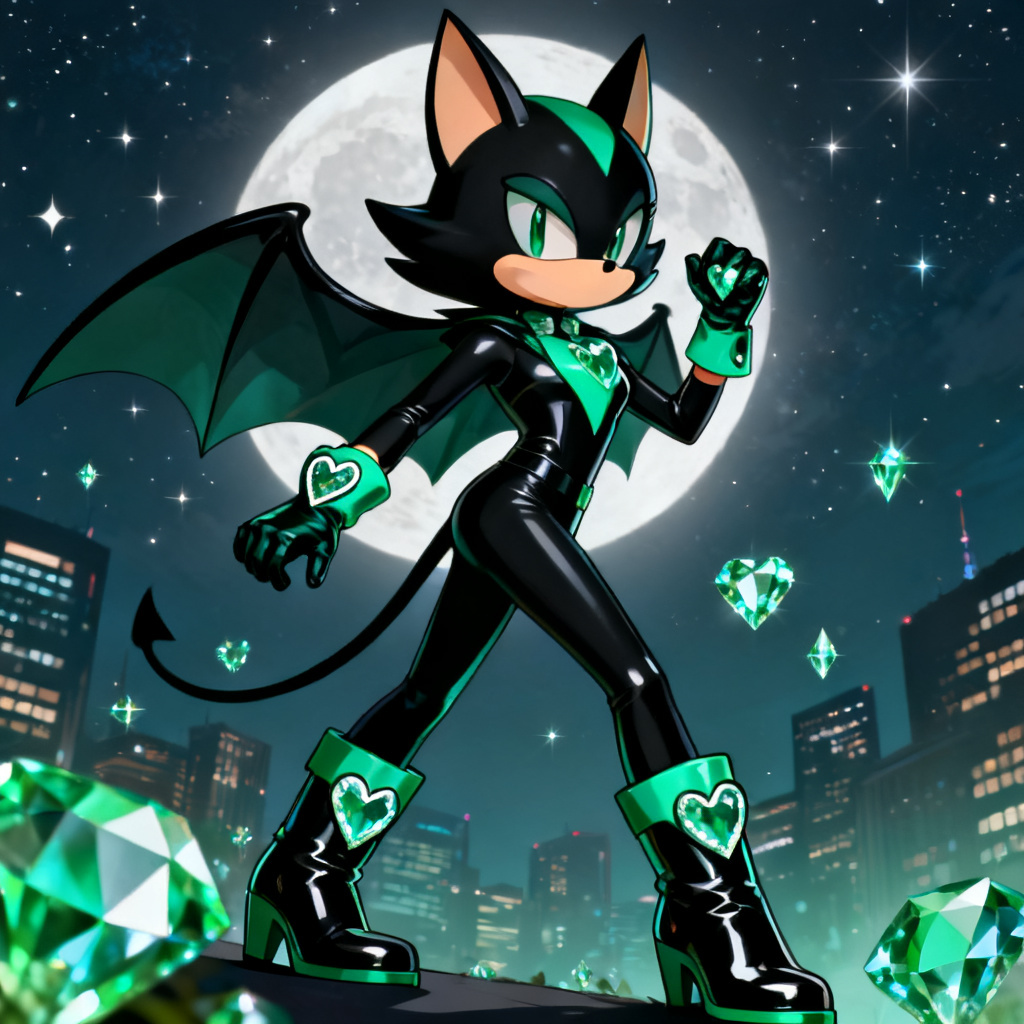 AI Sonic OC bat rogue posing under moonlight