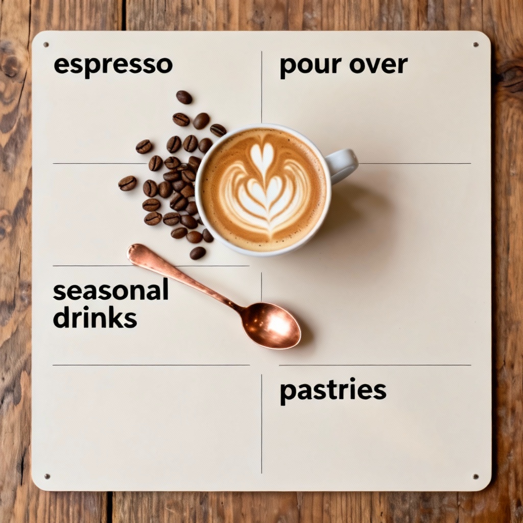 AI Menu Board And Latte Art Flat Lay