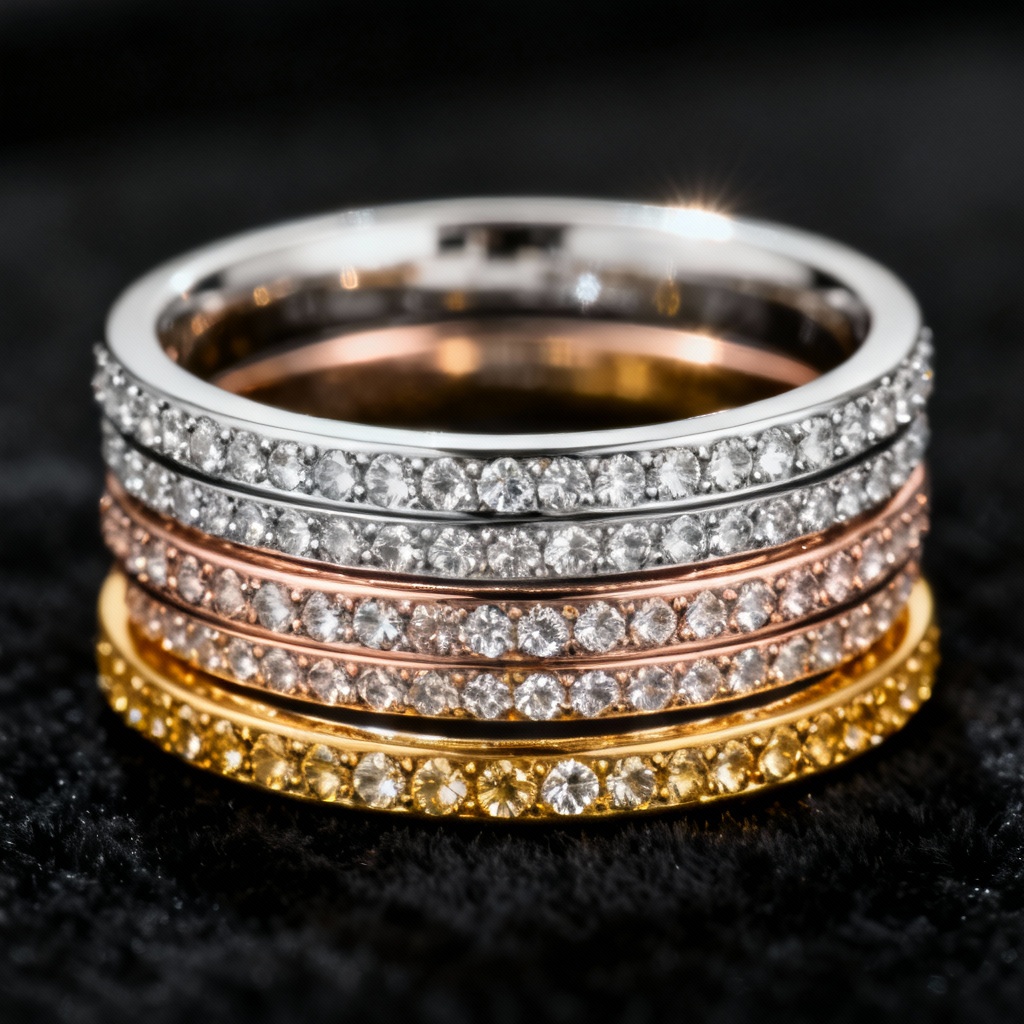 AI eternity pavé wedding band stack