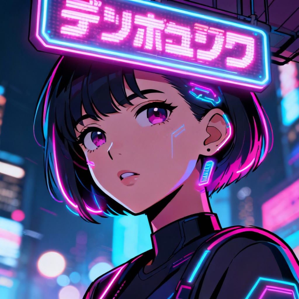 AI cyberpunk neon glow cartoon avatar