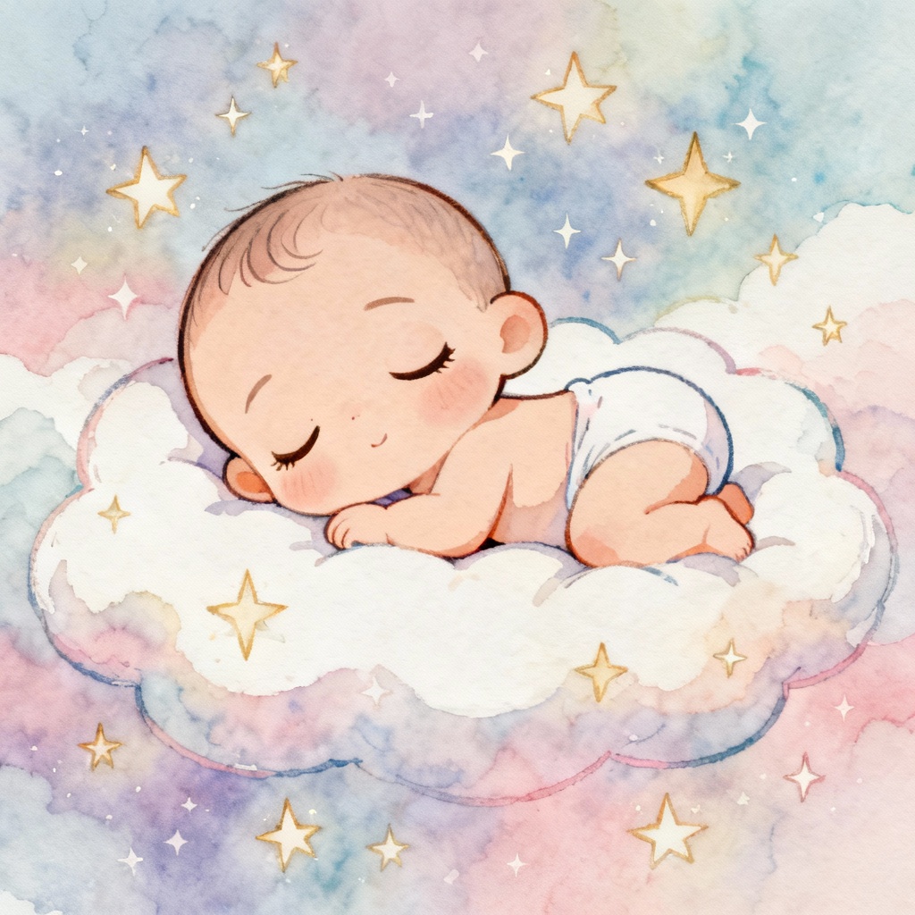 AI anime newborn baby illustration on cloud
