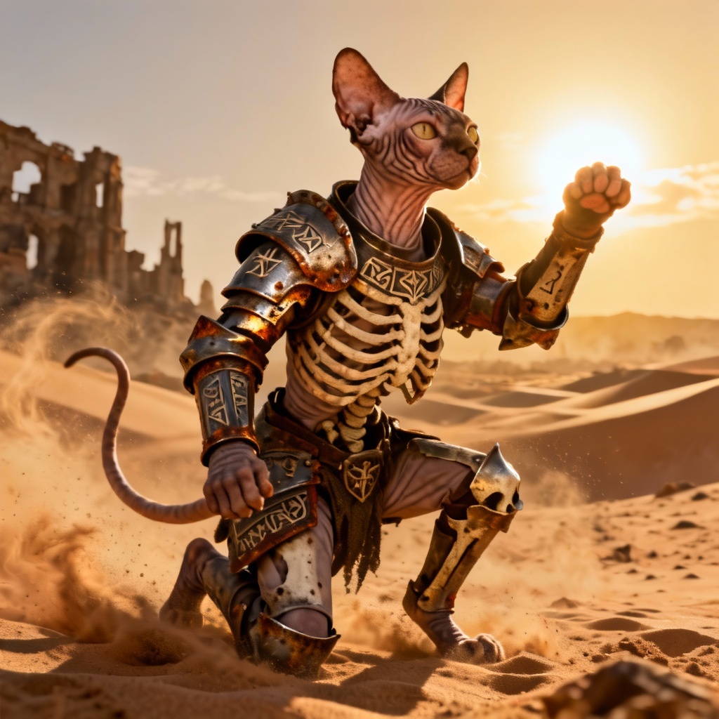 AI bone knight sphynx cat cosplay