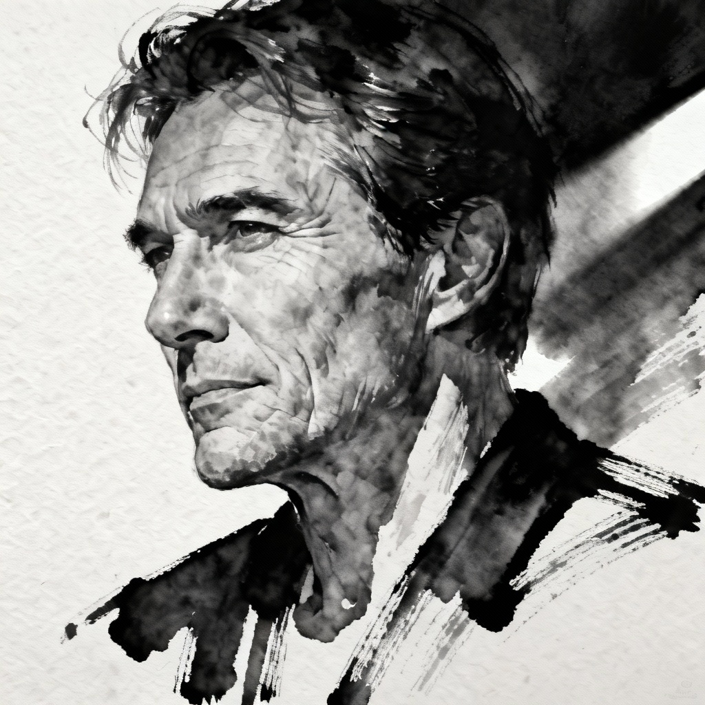 AI black and white ink portrait with chiaroscuro shading
