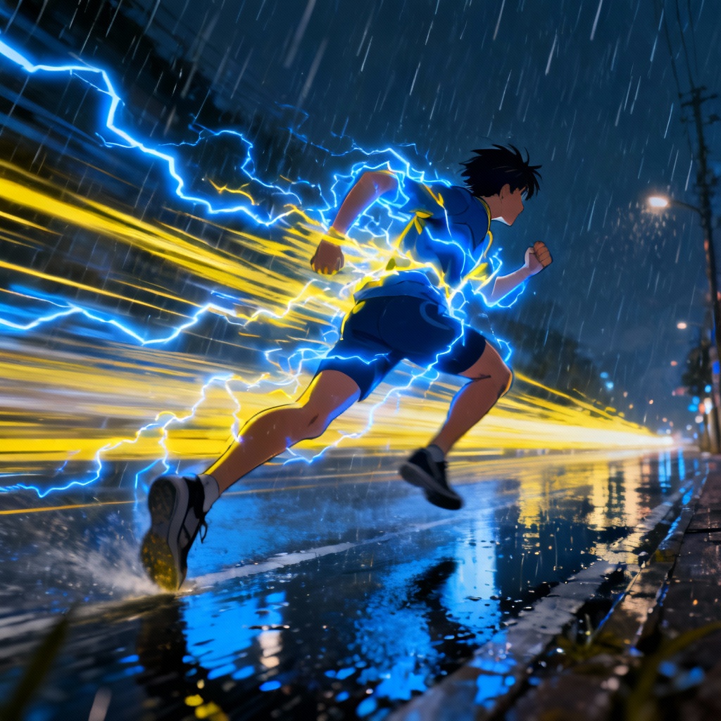 AI thunder breathing dash scene with electric arcs