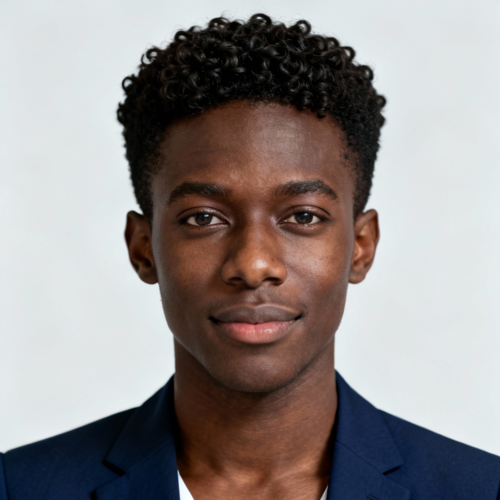 AI admission photo for curly hair on white background