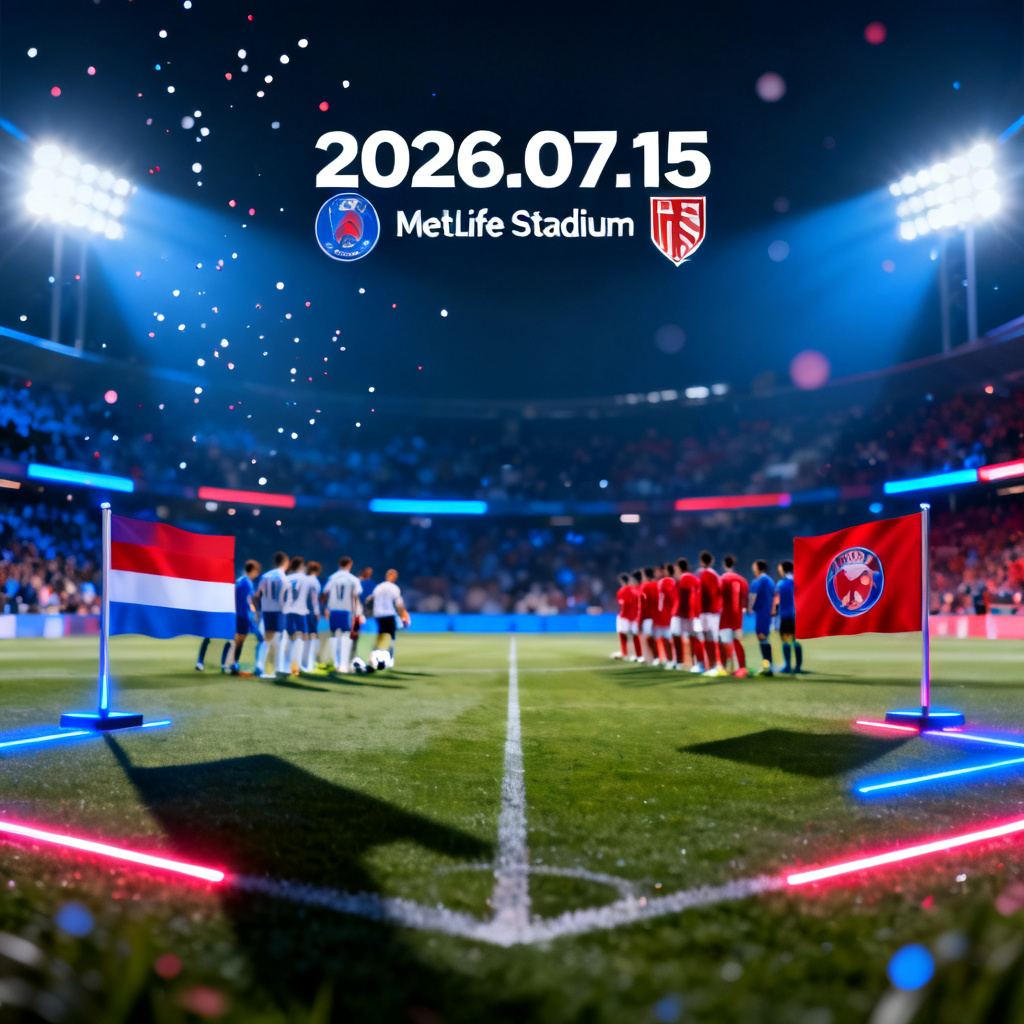 AI World Cup final match poster with stadium lights and bold typography