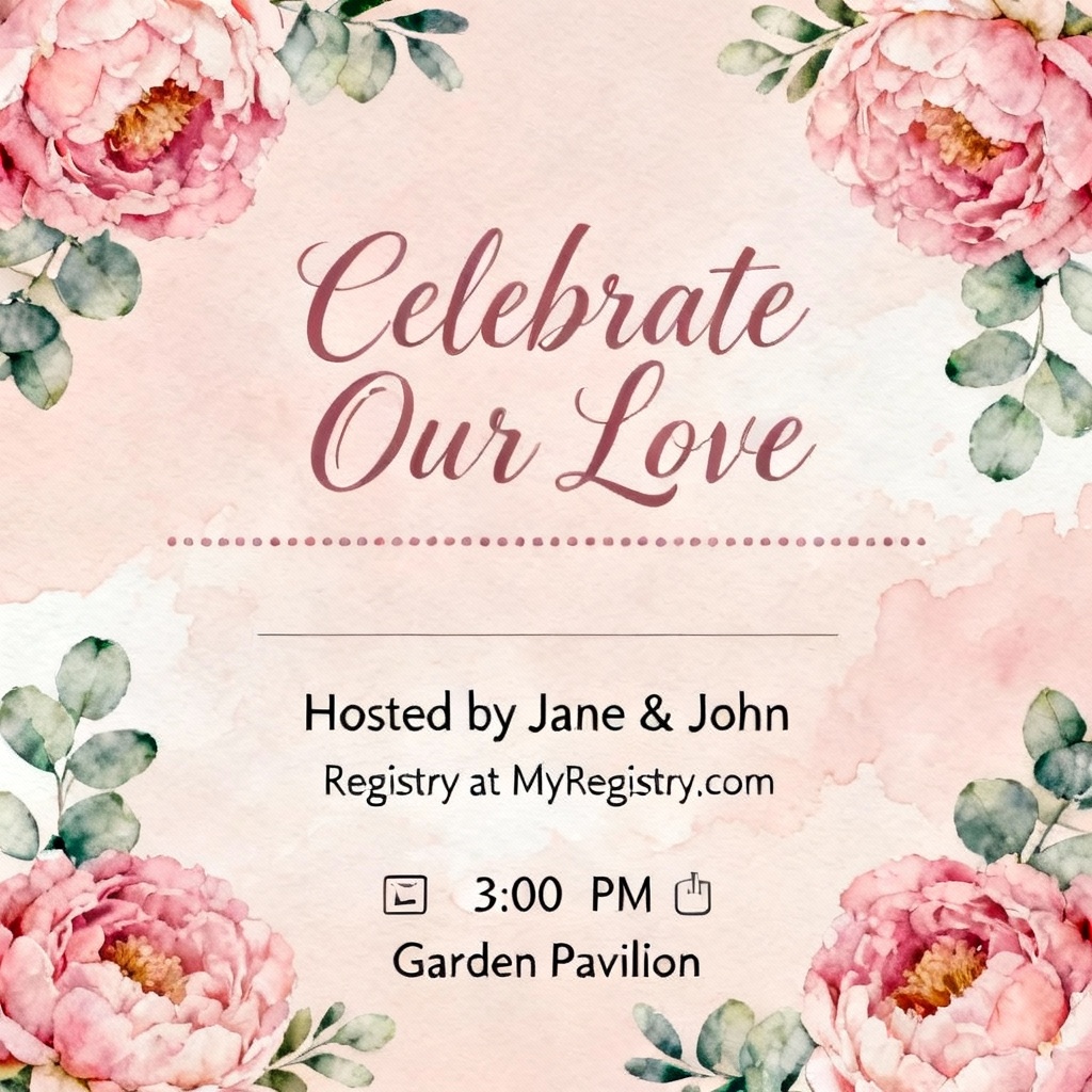Pink floral baby girl shower invitation with peonies