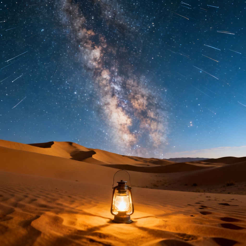 Realistic Milky Way over warm desert dunes at night