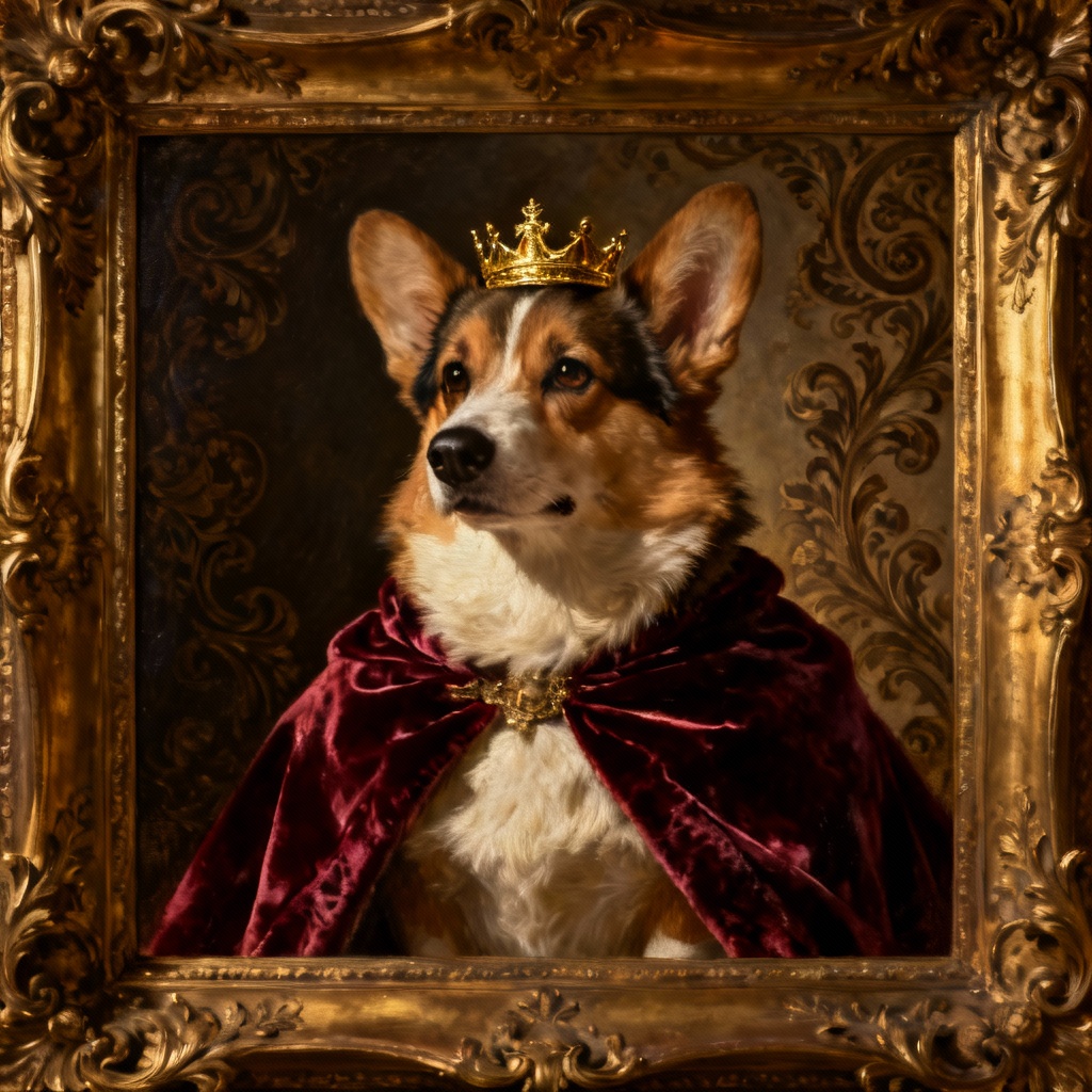 AI royal corgi oil painting