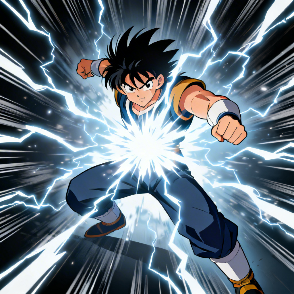 Anime character with shock burst and speed lines