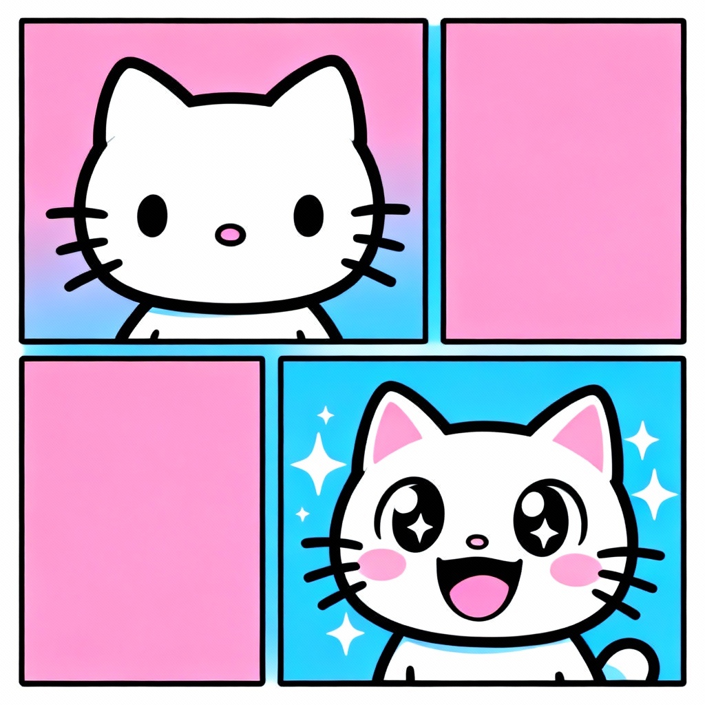 AI Hello Kitty meme template two-panel kawaii cat