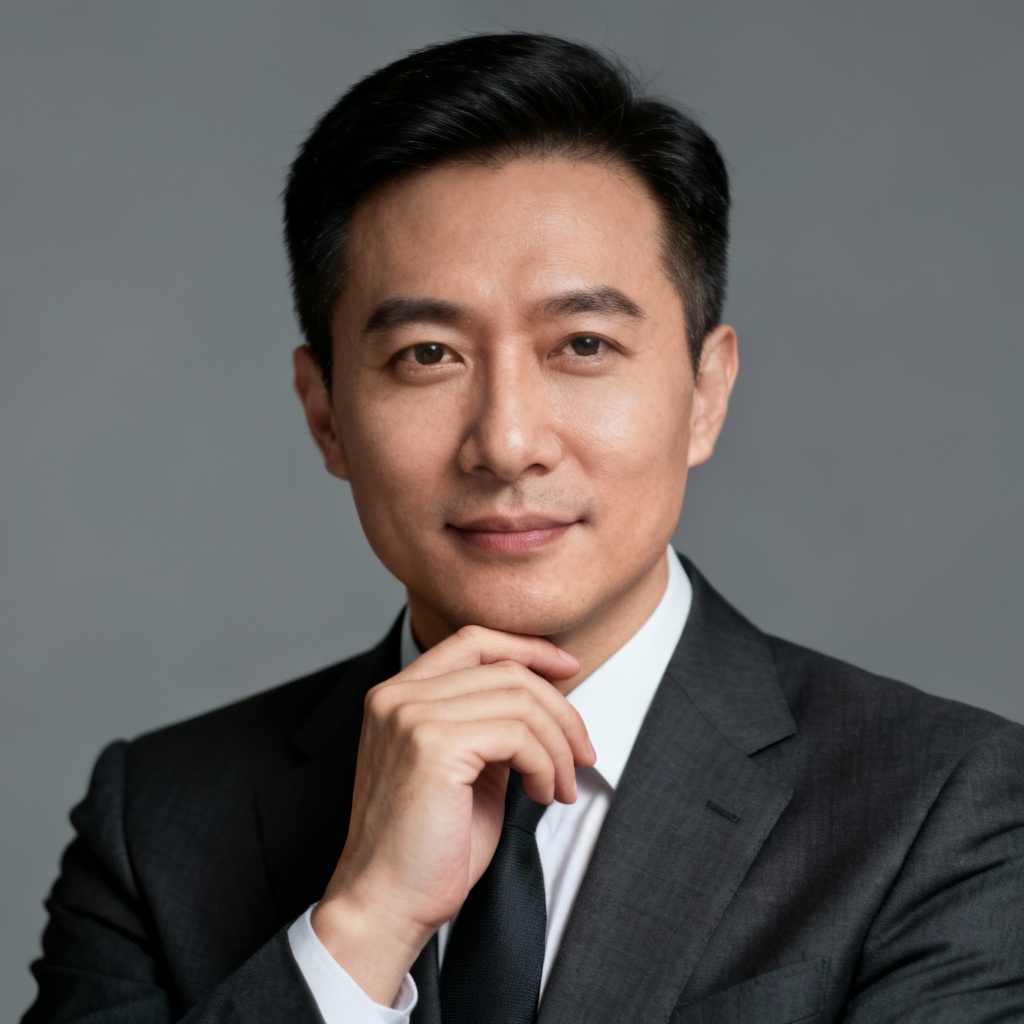 Executive hand-on-chin headshot pose reference