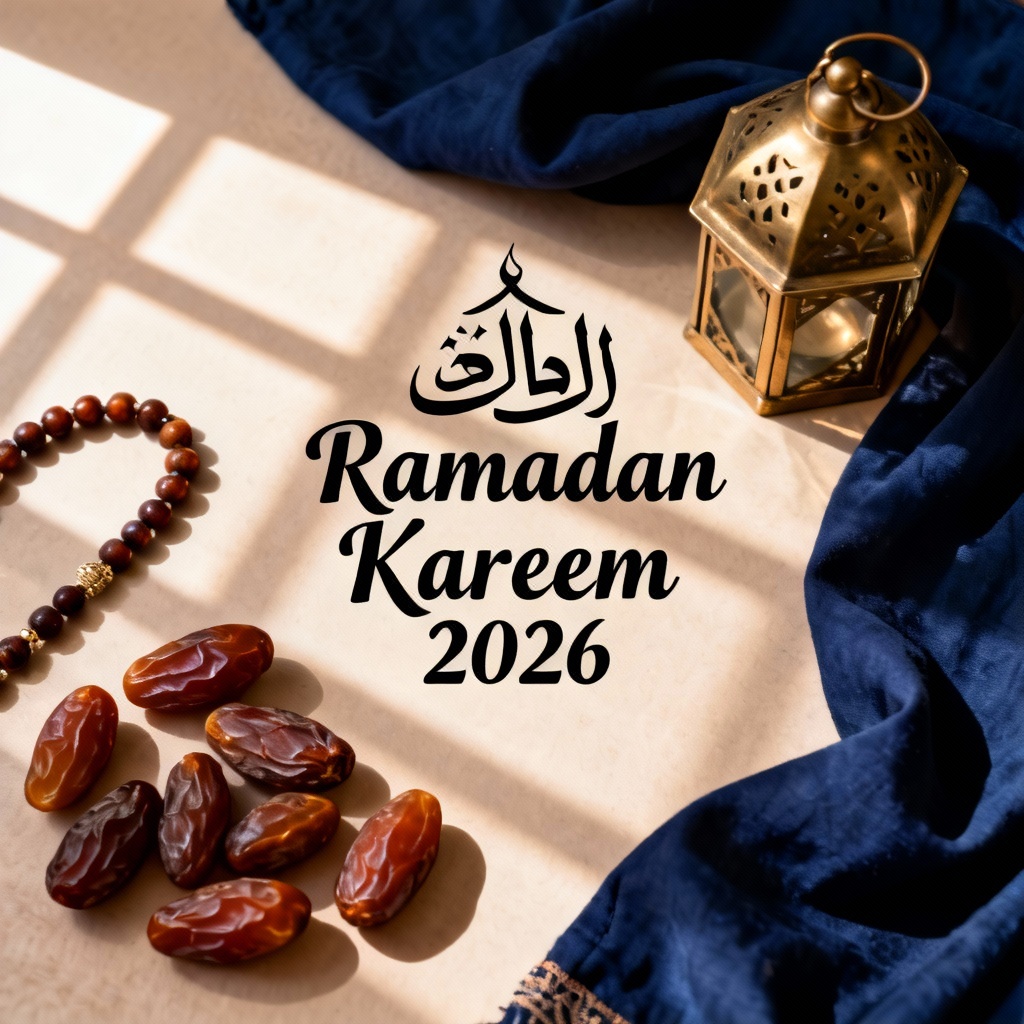AI Ramadan Kareem 2026 iftar flatlay image
