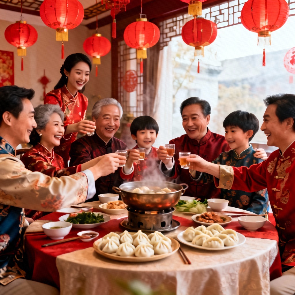 AI Lunar New Year family reunion dinner scene