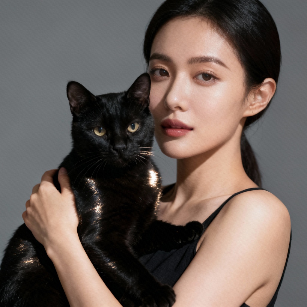 Studio headshot with cat in arms