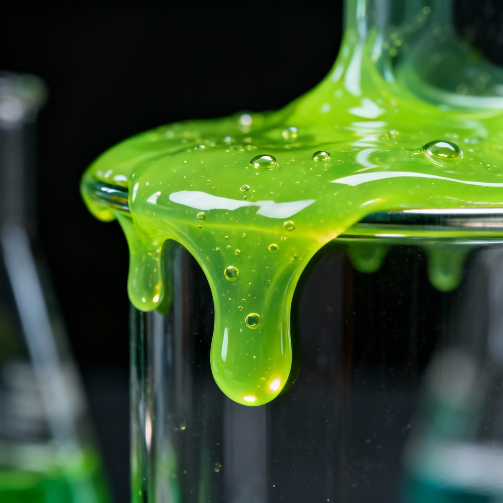 AI neon slime drip macro with glossy bubbles