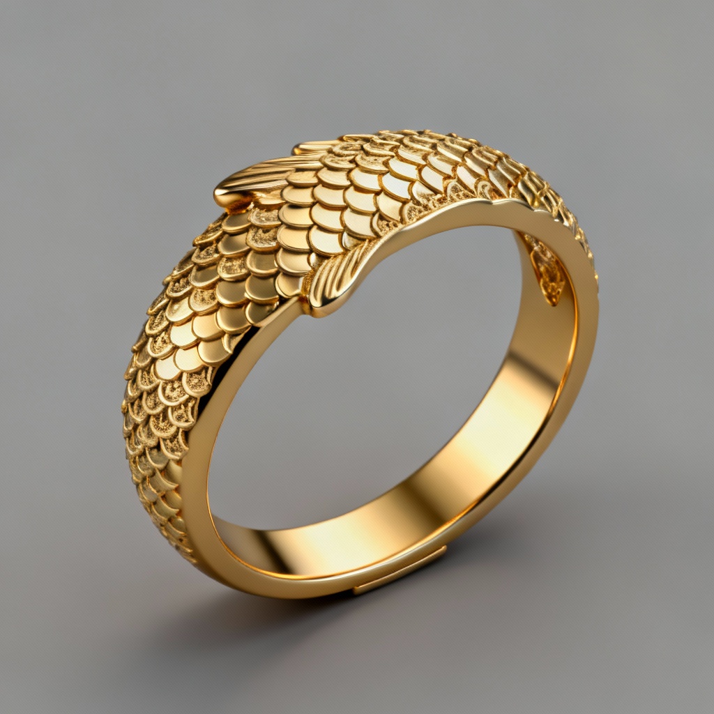 3D CAD render of dragon motif hairpin in polished gold
