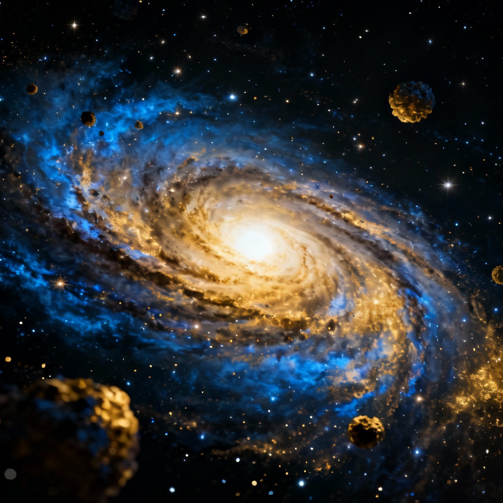 Closeup spiral galaxy with glowing nebula gases