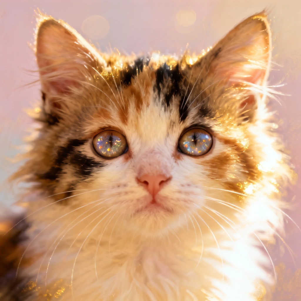 AI calico kitten portrait with soft pastel background