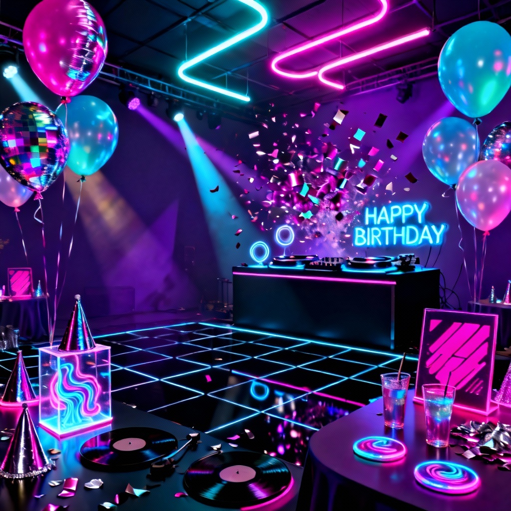 AI neon rave birthday party theme