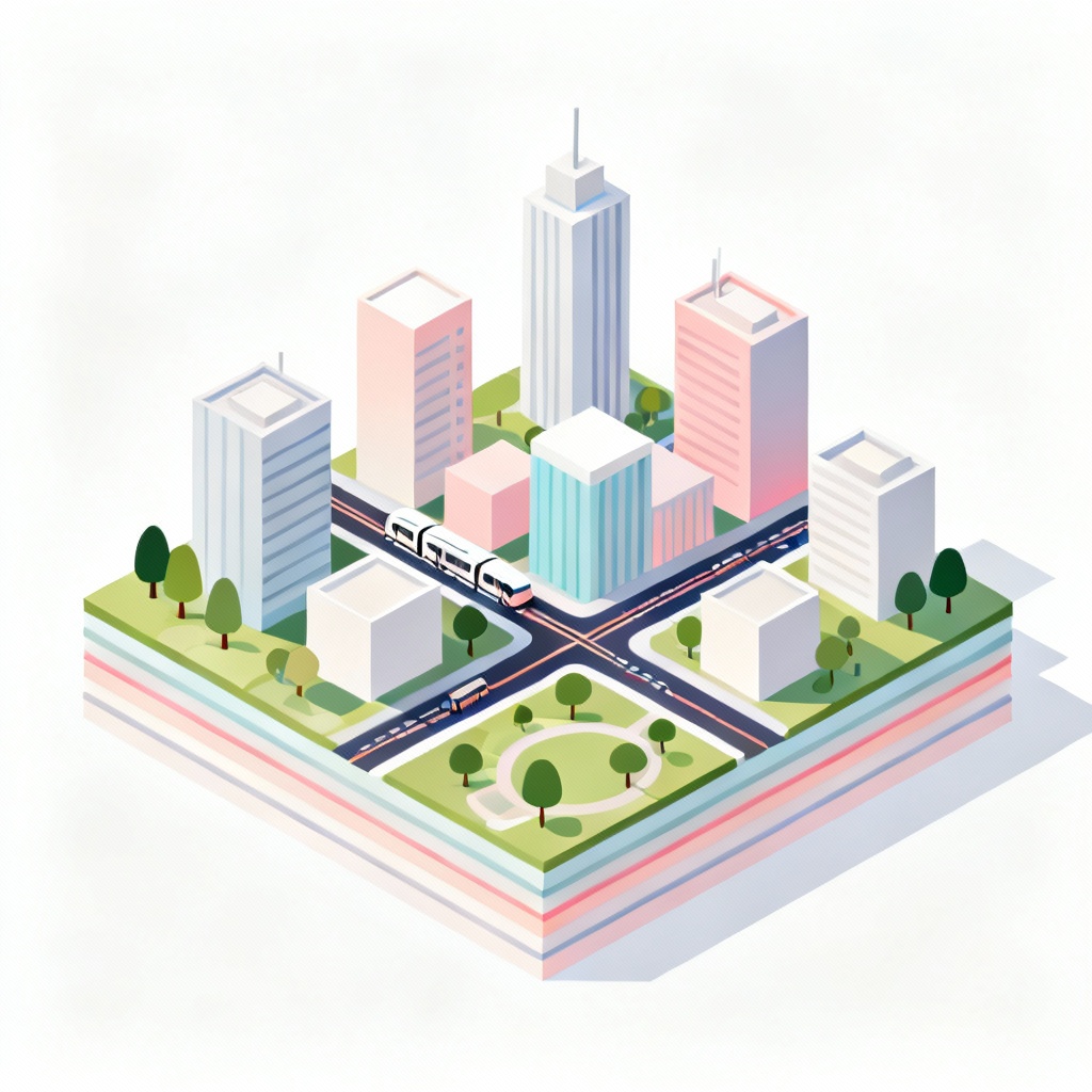 AI isometric mini city map with blocks and parks
