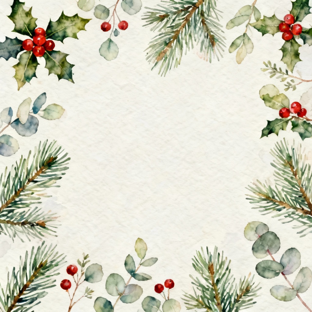 Watercolor botanical pine and berries Christmas wallpaper aesthetic