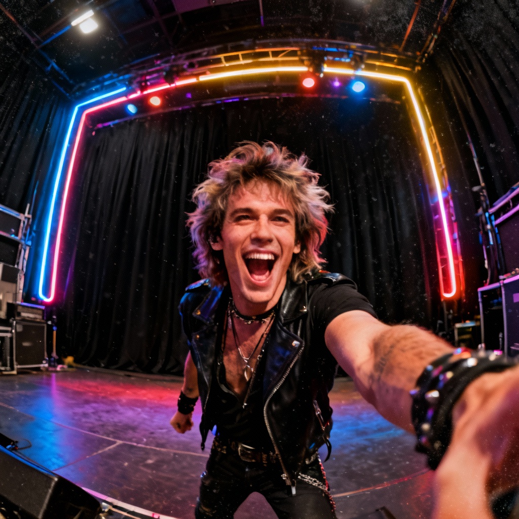 AI backstage concert selfie with celebrity lookalike