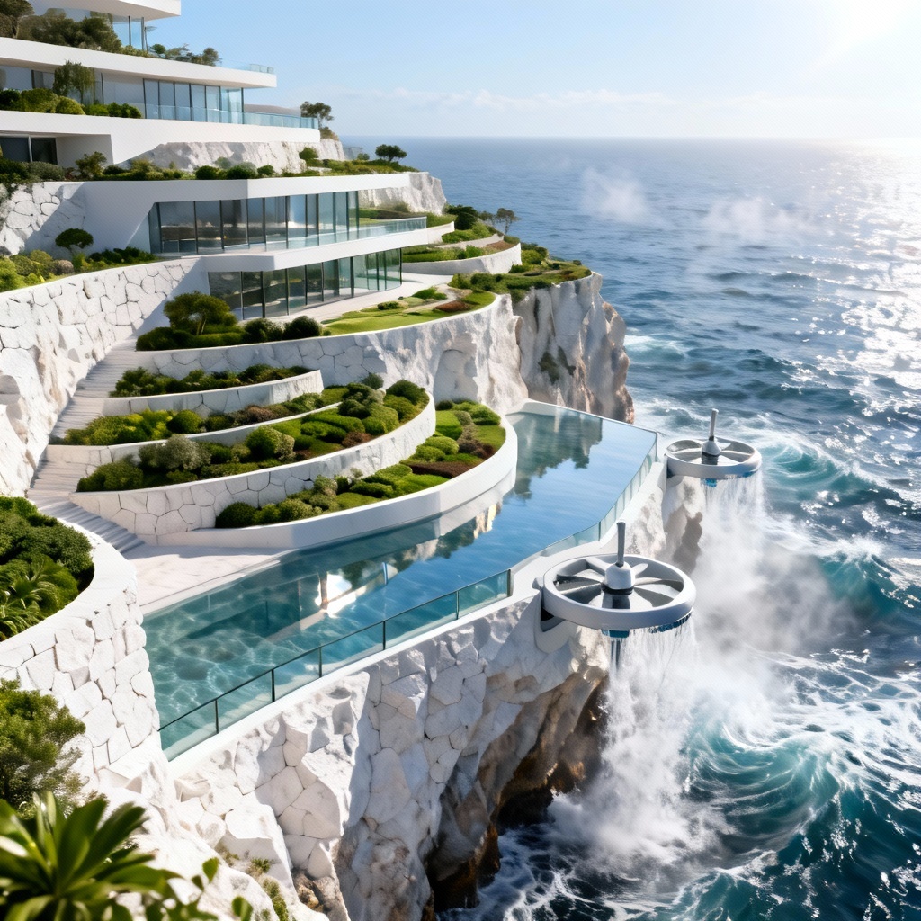 AI Coastal Utopian City with Cliff Terraces