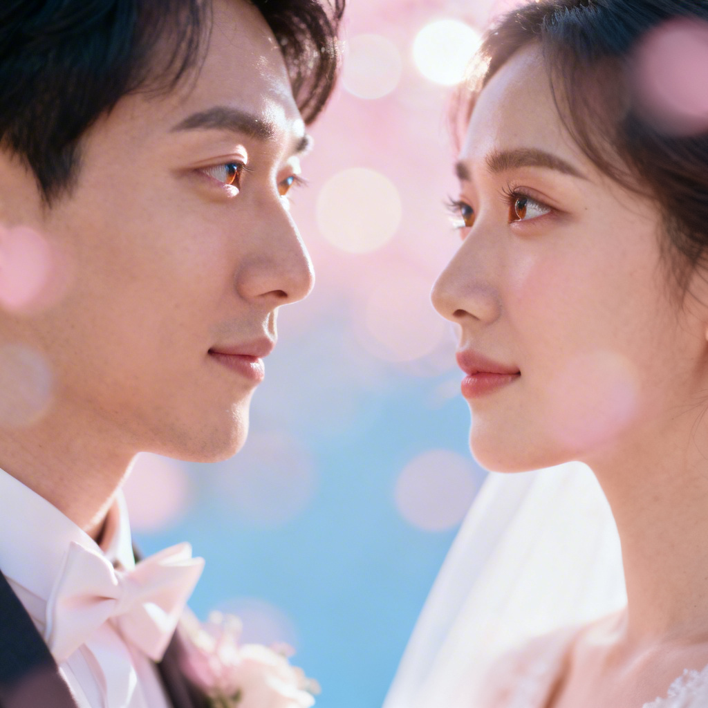 AI open eyes wedding couple portrait