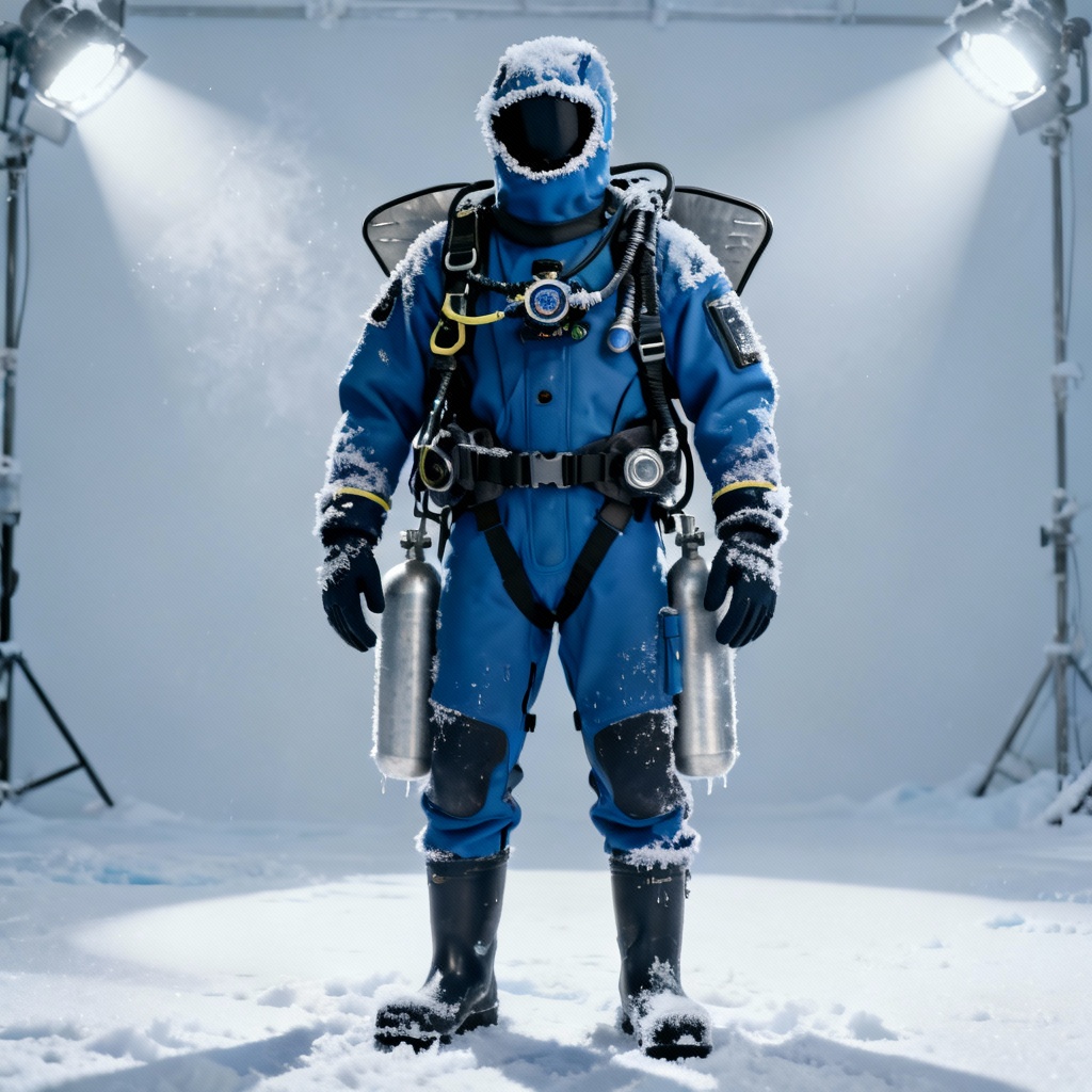 Cold-water drysuit setup with wing BCD and doubles