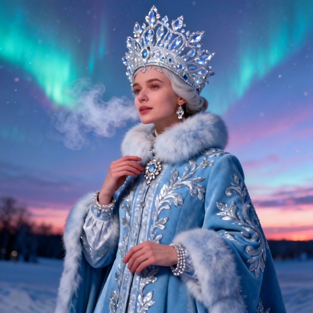 AI Snow Maiden with crystal kokoshnik crown