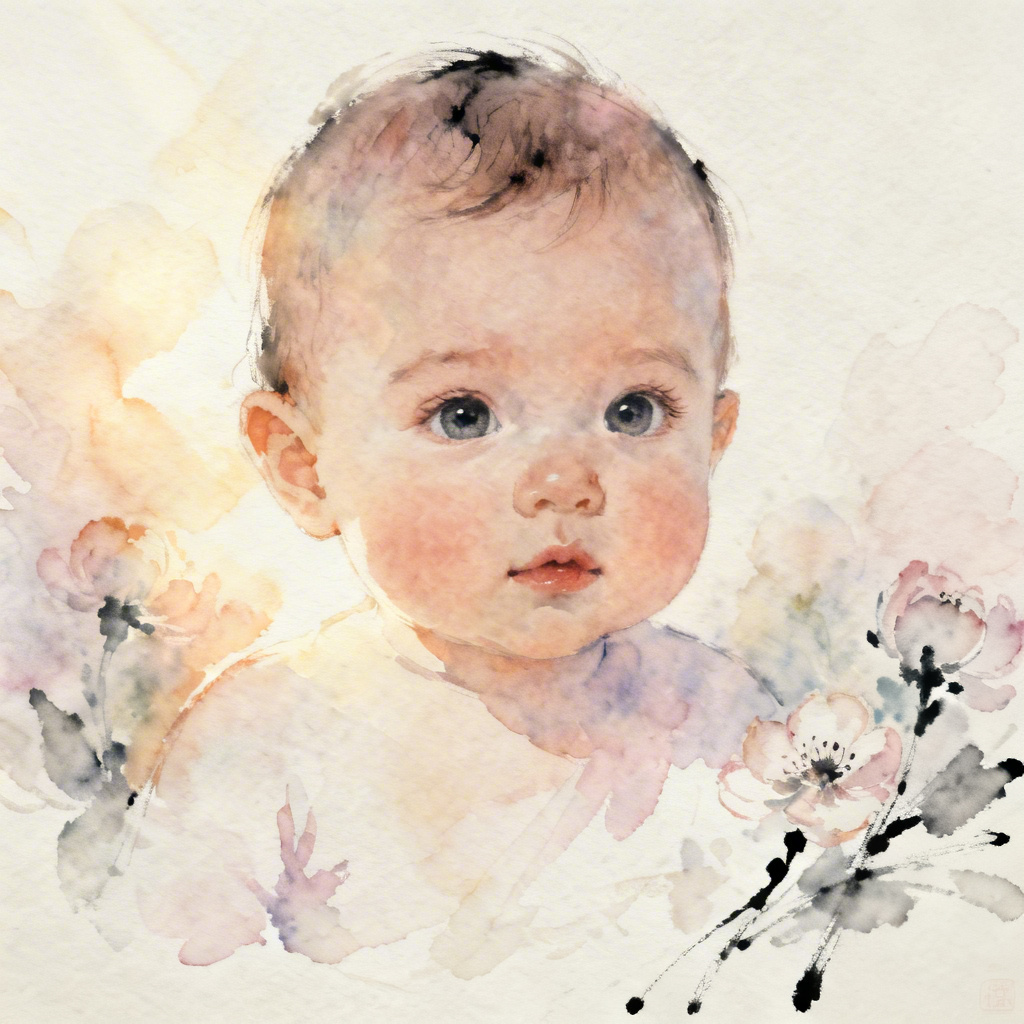 AI watercolor pastel kirkified baby portrait