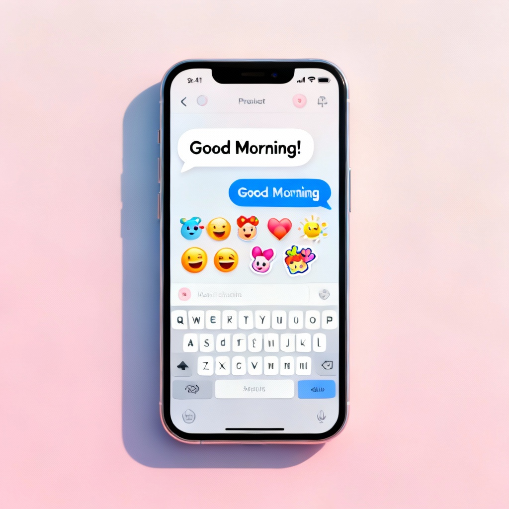 AI text message greeting with emojis on a smartphone mockup