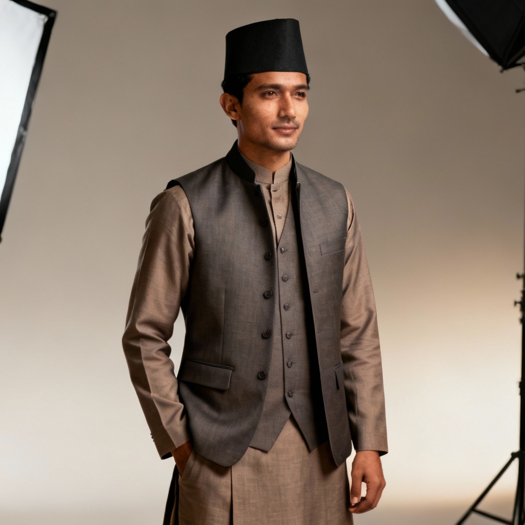 AI Nepali daura suruwal formal menswear look