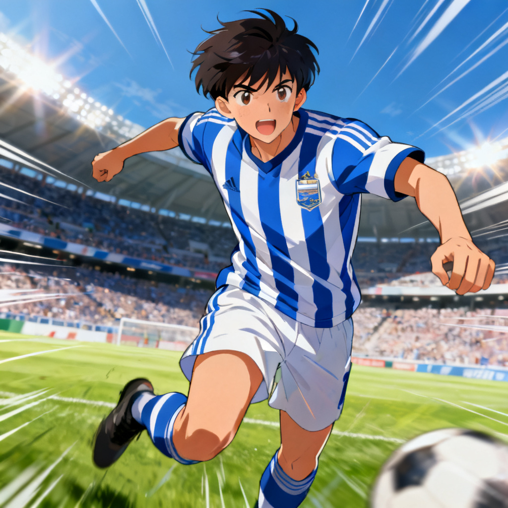 Anime character wearing Argentina jersey illustration
