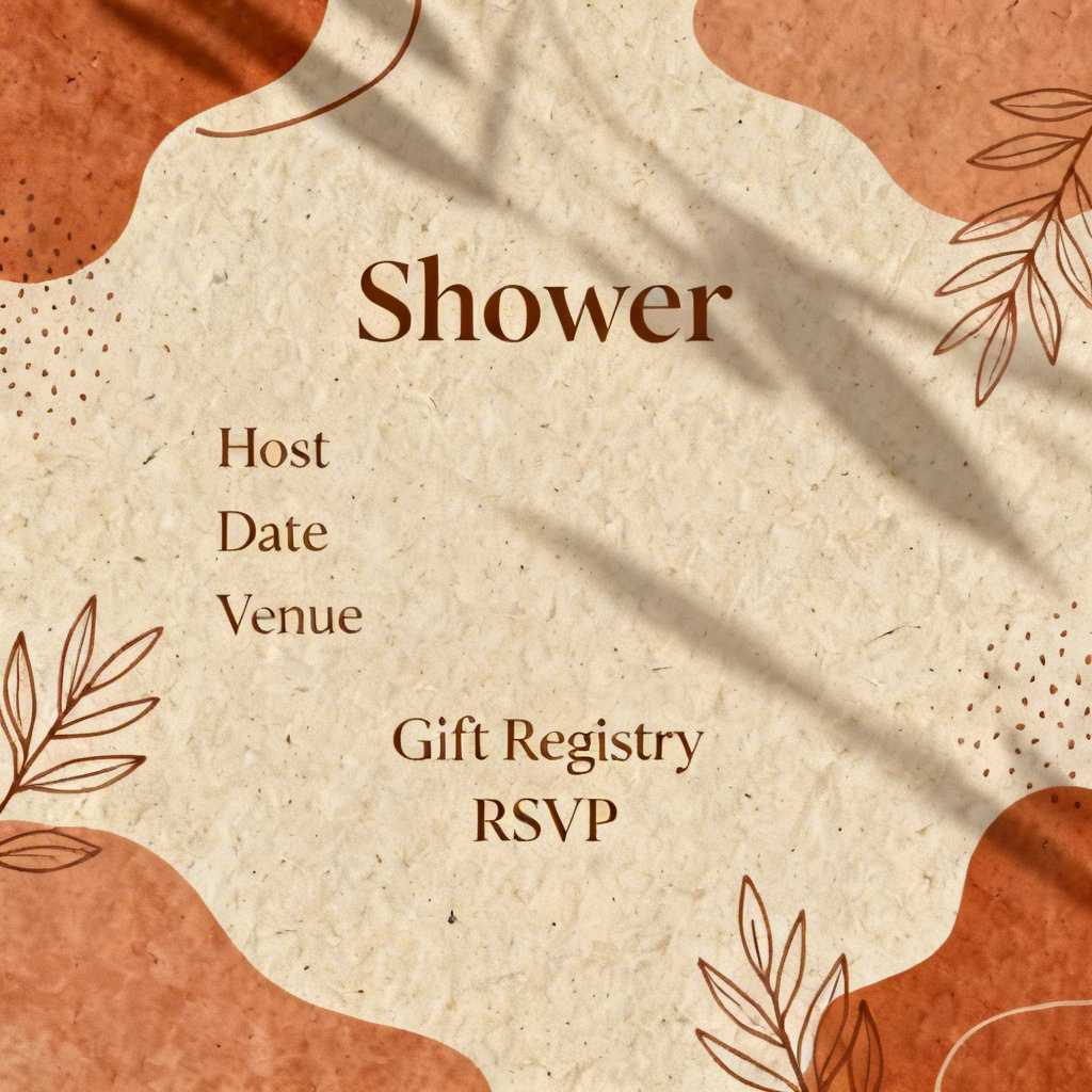 AI boho bridal shower invite with terracotta accents