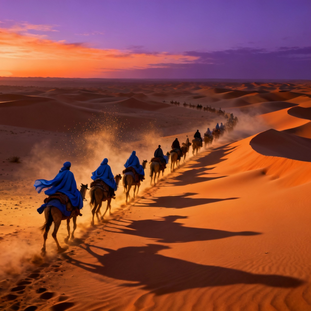 AI Saharan desert caravan at dusk