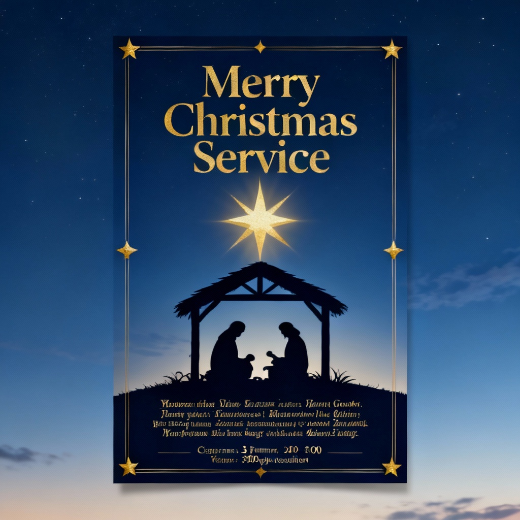 Elegant church Christmas poster with nativity silhouette and star