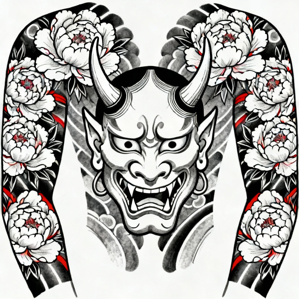 AI Hannya mask Japanese tattoo flash design