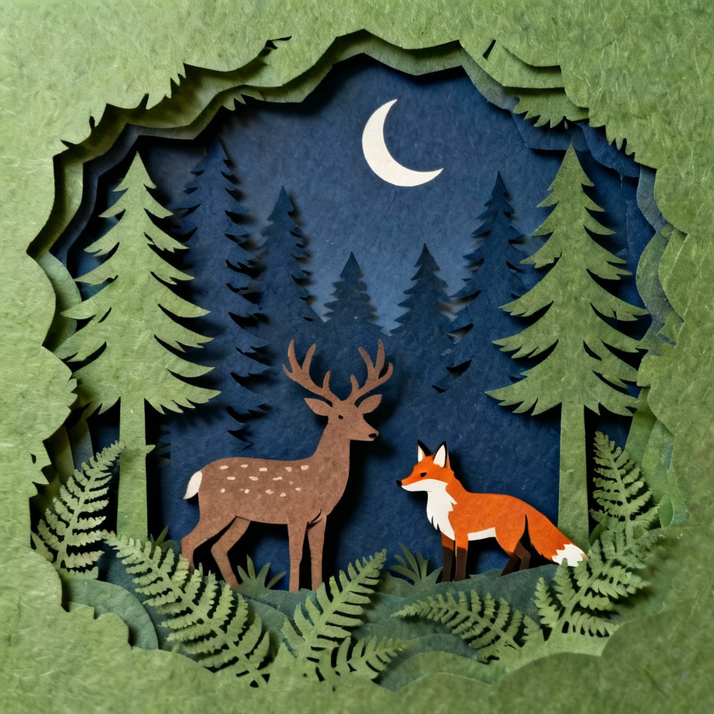 AI layered papercut forest animals silhouette